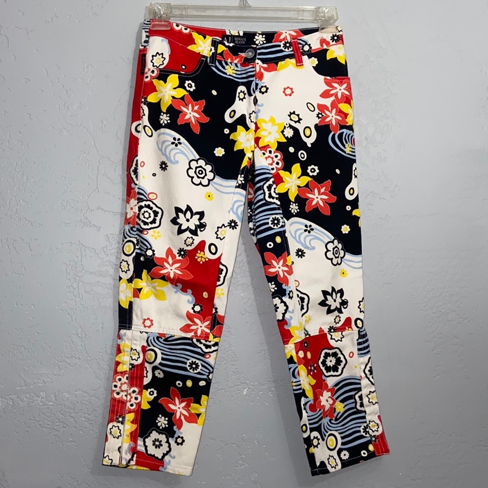 Armani Jeans Floral Print Crop Capri Jeans Size 6 Made in Italy